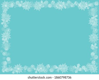 Christmas frame, Wallpaper with snowflakes. Simple new year design for banners. Vector illustration.