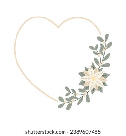 Christmas frame with white poinsettia flower.Design for New Year and Christmas cards, scrapbooking, stickers, planner, invitations. Vector illustration.