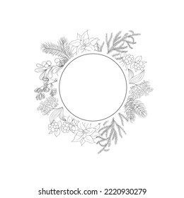 Marco de Navidad con plantas de invierno. Ilustración vectorial.
