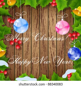 christmas frame with wood wallpapers