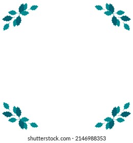 Christmas frame of woven branches and blue holly leaves. Festive decoration wreath for the New Year and interior decor. Vector flat illustration