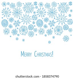 Weihnachtsrahmen für Ihr Design. Handgezeichnete Schneeflocken. Vektorgrafik