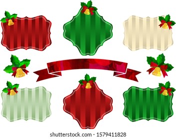 christmas frames , cards ,with ornaments and ribbon 