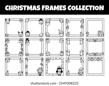 Christmas frames outline vector illustration set