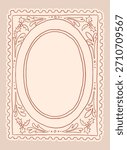 Christmas frames set with cozy cottagecore aesthetic decorative elements. Retro hand drawn charming doodle cottage core border. Vintage Christmas postmark, stamp