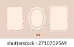 Christmas frames set with cozy cottagecore aesthetic decorative elements. Retro hand drawn charming doodle cottage core border. Vintage Christmas postmark, stamp