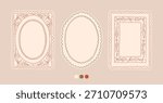 Christmas frames set with cozy cottagecore aesthetic decorative elements. Retro hand drawn charming doodle cottage core border. Vintage Christmas postmark, stamp