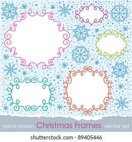 christmas frames and snowflakes. hand drawn vector set