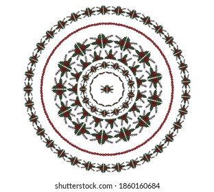 Christmas frames wreaths with Christmas tree branches and winter flowers. Beautiful round festive frames for creating prints and elegant cards, packaging, and more.