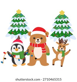 Navidades Amigos con bastones de caramelo. Ilustración vectorial