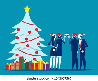 Christmas with friends. Concept business vector illustration, Holiday, Social Event, Drink.