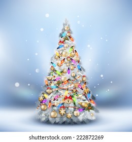 Christmas Frost fir tree on light blue. EPS 10 vector file included