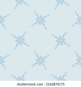Christmas frozen snowflake seamless vector pattern. Masculine winter snow graphic design for wrapping paper, Xmas, frosty wallpaper. Holiday hand drawn December star.