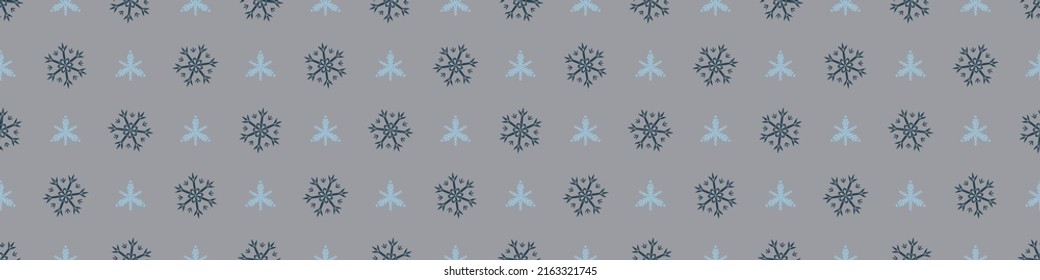 El copo de nieve congelado de Navidad bordea el vector sin costuras. Diseño gráfico de nieve de invierno para envolver papel, Navidad, pancarta helada. Estrella de diciembre dibujada a mano de feriado.