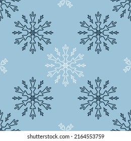 Christmas frozen snowflake seamless vector pattern. Masculine winter snow graphic design for wrapping paper, Xmas, frosty wallpaper. Holiday hand drawn December star.
