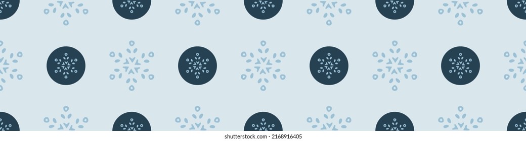 Christmas Frozen Snowflake Seamless Vector Border. Masculine Winter Snow Graphic Design For Wrapping Paper, Xmas, Frosty Banner. Holiday Hand Drawn December Star.