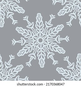 Christmas frozen snowflake seamless vector pattern. Masculine winter snow graphic design for wrapping paper, Xmas, frosty wallpaper. Holiday hand drawn December star.