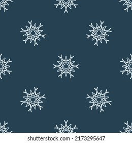 Christmas frozen snowflake seamless vector pattern. Masculine winter snow graphic design for wrapping paper, Xmas, frosty wallpaper. Holiday hand drawn December star.