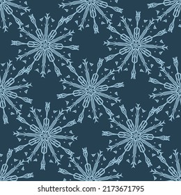 Patrón vectorial sin costuras de copos de nieve congelado de Navidad. Diseño gráfico de nieve de invierno para envolver papel, Navidad, papel pintado helado. Estrella de diciembre dibujada a mano de feriado.