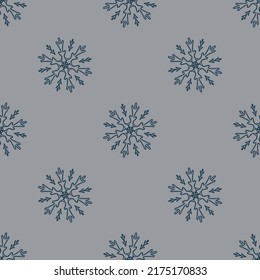 Frohe Weihnachtsschneeflocke nahtloses Vektormuster. Maskuliner Winterschnee-Grafik-Design für Verpackungspapier, Xmas, frostige Tapete. Ferien handgezeichnet Dezember Stern.