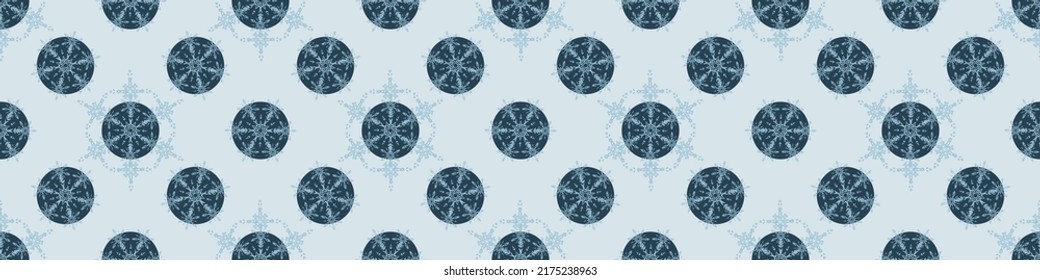 Weihnachtsschneeflocken nahtlose Vektorgrenze. Maskuliner Winterschnee-Grafik-Design für Verpackungspapier, Xmas, frostiger Banner. Ferien handgezeichnet Dezember Stern.