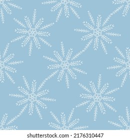 Christmas frozen snowflake seamless vector pattern. Masculine winter snow graphic design for wrapping paper, Xmas, frosty wallpaper. Holiday hand drawn December star.