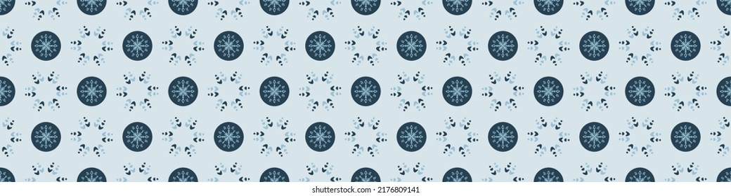 El copo de nieve congelado de Navidad bordea el vector sin costuras. Diseño gráfico de nieve de invierno para envolver papel, Navidad, pancarta helada. Estrella de diciembre dibujada a mano de feriado.