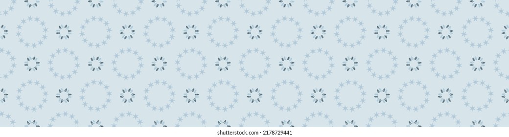 Christmas frozen snowflake seamless vector border. Masculine winter snow graphic design for wrapping paper, Xmas, frosty banner. Holiday hand drawn December star.