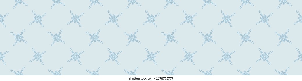 Christmas frozen snowflake seamless vector border. Masculine winter snow graphic design for wrapping paper, Xmas, frosty banner. Holiday hand drawn December star.