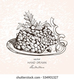 Christmas fruit cake. Hand drawn vector illustration.