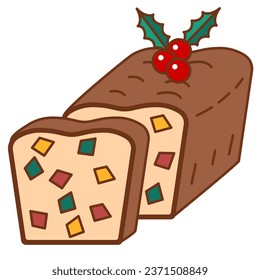 Christmas fruitcake. National Fruitcake Month. Stollen, traditional German holiday fruitcake. Traditional Christmas cake with fruits and nuts