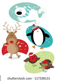 Christmas Fun Animals-Four Festive Vector Animal Illustrations