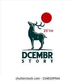 Christmas fun illustration deer vector for celebration card, label, sticker or logo graphic design template idea