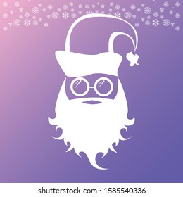 Christmas funky hipster poster for party or greeting card. Vector illustration. Santa Claus with vintage round sunglasses isoalted on violet background. vector merry christmas card design