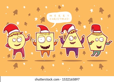 Christmas funny cartoon monsters vector pack.