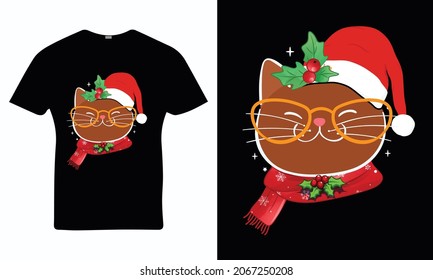 Christmas Funny Cat T-shirt Design, Vintages Tshirt, Vector, Christmas Tree, Happy Christmas Day Gift