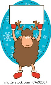 Christmas funny deer with border frame. Vector