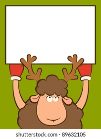 Christmas funny deer with border frame. Vector