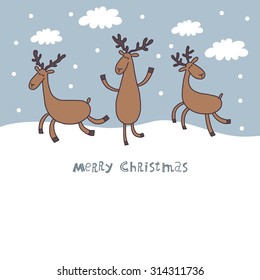 Christmas funny deer vector card design