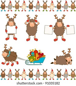 Christmas funny deer. Vector set