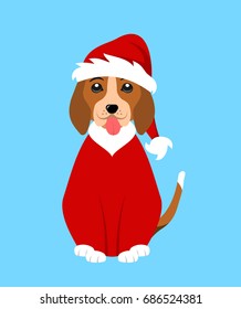 Christmas Funny Dog in Santa Clothes - Illustration Vector