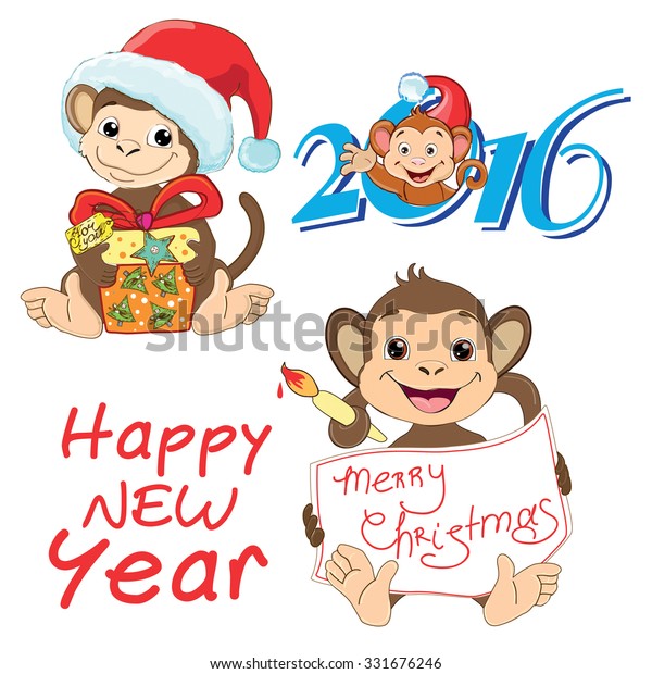 Christmas Funny Monkey Collection Design Stock Vector (Royalty Free