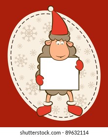 Christmas funny sheep with border frame. Vector