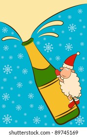 Christmas funny sheep with champagne bottles. Vector