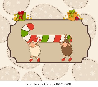 Christmas funny sheep. Vector background