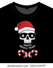 Christmas funny skull vector illustration, for apparel prints and other uses