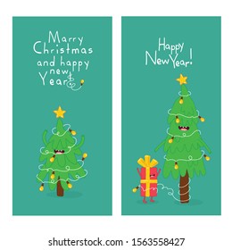 Christmas funny tree, Christmas garland, happy new year gift, greeting card, vector illustration. Use for card, poster, banner, web design and print on t-shirt. Easy to edit.