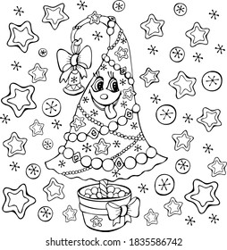 Christmas funny tree, Christmas tree page coloring book for kids, printed coloring pages download files Christmas pictures