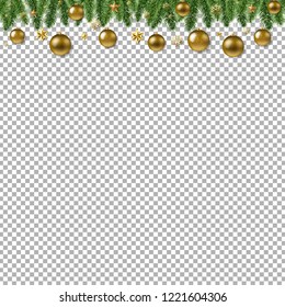 Borde De Árbol De Piel De Navidad Con Fondo Transparente De Bolas Con Malla De Gradiente, Ilustración De Vector