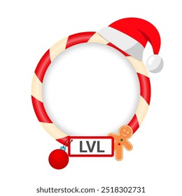 Navidades de juego Circle Frame para avatar con sombrero de Santa y ranura de nivel sobre fondo blanco